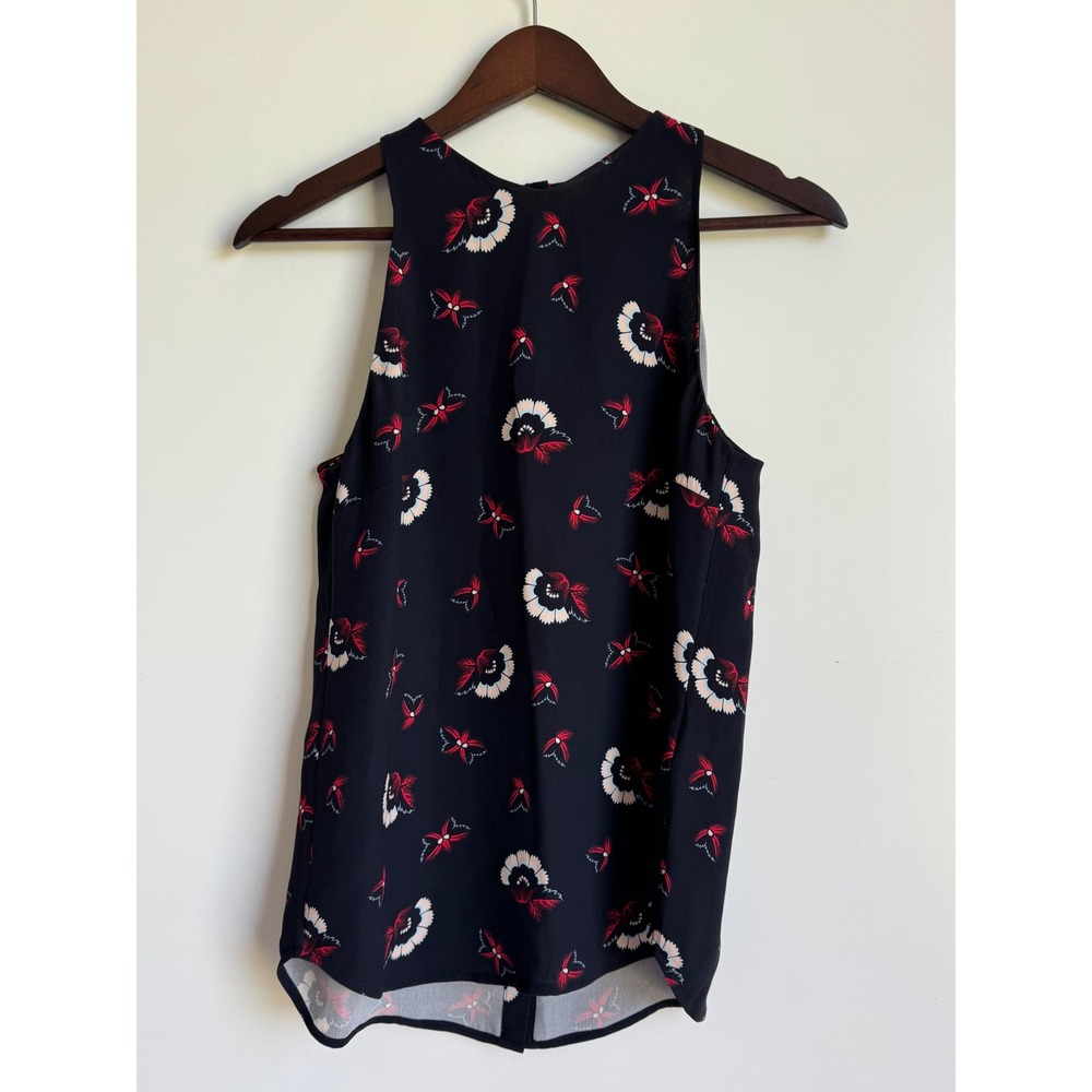 A.L.C. Navy Blue Floral 100% Silk Sleeveless Halter Top Blouse Size 4 officecore